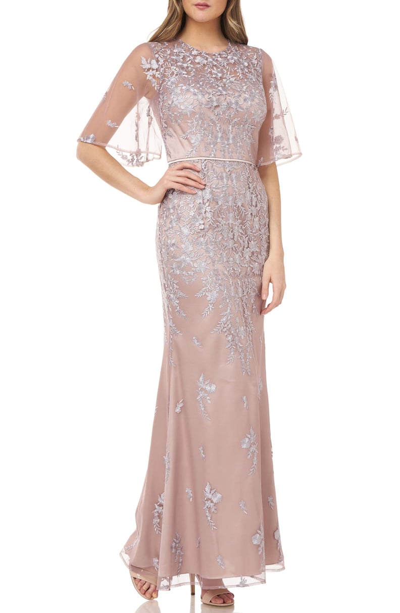 JS Collections Floral Embroidered Evening Gown