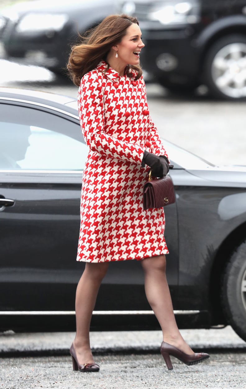 Red and White Houndstooth Coat
