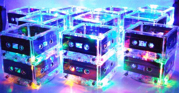 light-up cassette tape centerpieces