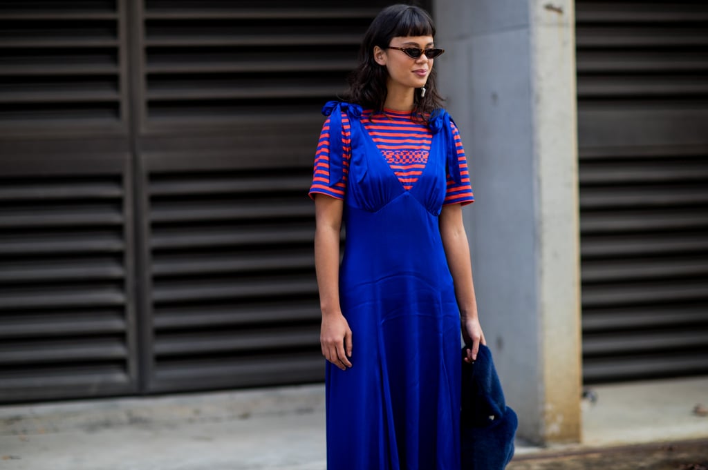 Layer a striped tee underneath your favorite slip dress.