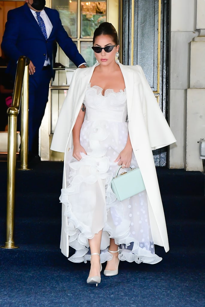 Lady Gaga Wearing a Giambattista Valli Dress and Fendi Coat in NYC