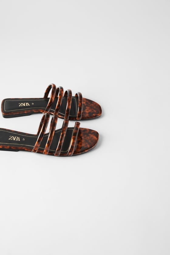 Zara Flat Sandals with Tortoiseshell Tubular Straps