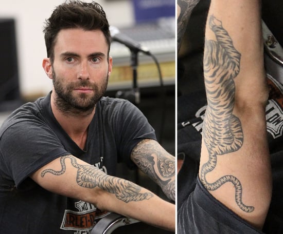 Adam Levine Has A Tattoo Sleeve On His Left Arm And A Large Tiger 100 Memorable Celebrity Tattoos Popsugar Celebrity Australia Photo 25