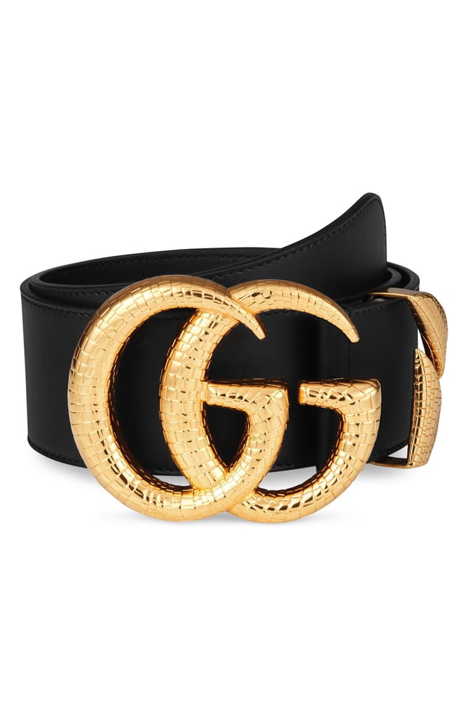 Gucci GG Marmont Lizard Buckle Leather Belt