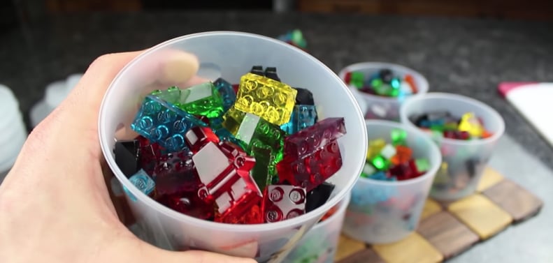 Grant's gummies adorably stored in Lego pick-a-brick cups from the Lego store.