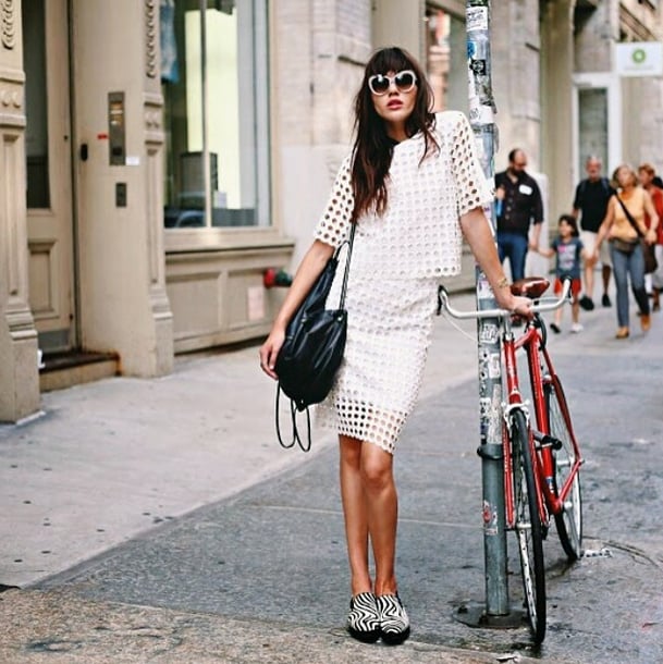 A white laser-cut outfit is totally on our list of Summer must haves. But even if there are plenty of girls on the street rocking the style, you'll stand out when you slip on patterned shoes or bold sunglasses.
Source: Instagram user natalieoffduty