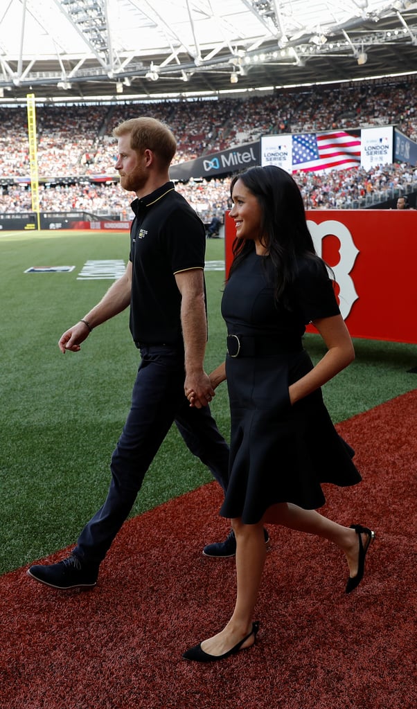 Meghan Markle Black Belted Dress at Baseball Game