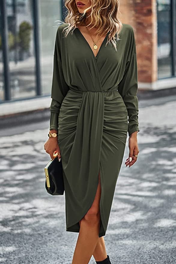 A Holiday Party Dress: PrettyGarden Ruched Wrap Draped Front Midi Bodycon Dress