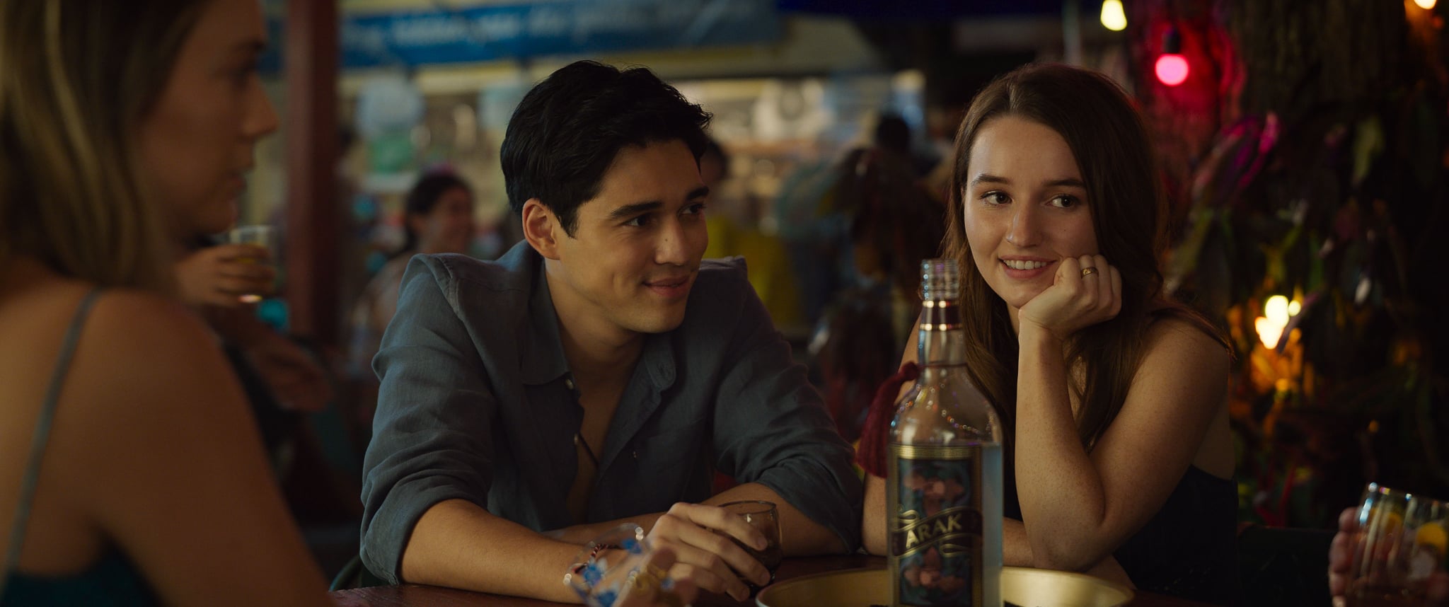 (From left) Wren (Billie Lourd), Gede (Maxime Bouttier) and Lily (Kaitlyn Dever) in "Ticket to Paradise."