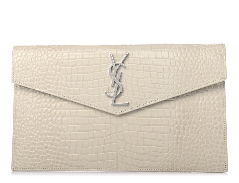 Saint Laurent Calfskin Crocodile Embossed Uptown Monogram Pouch