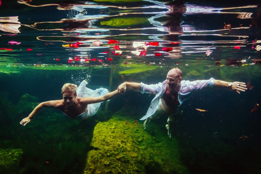 Underwater Trash-the-Wedding-Dress Shoot