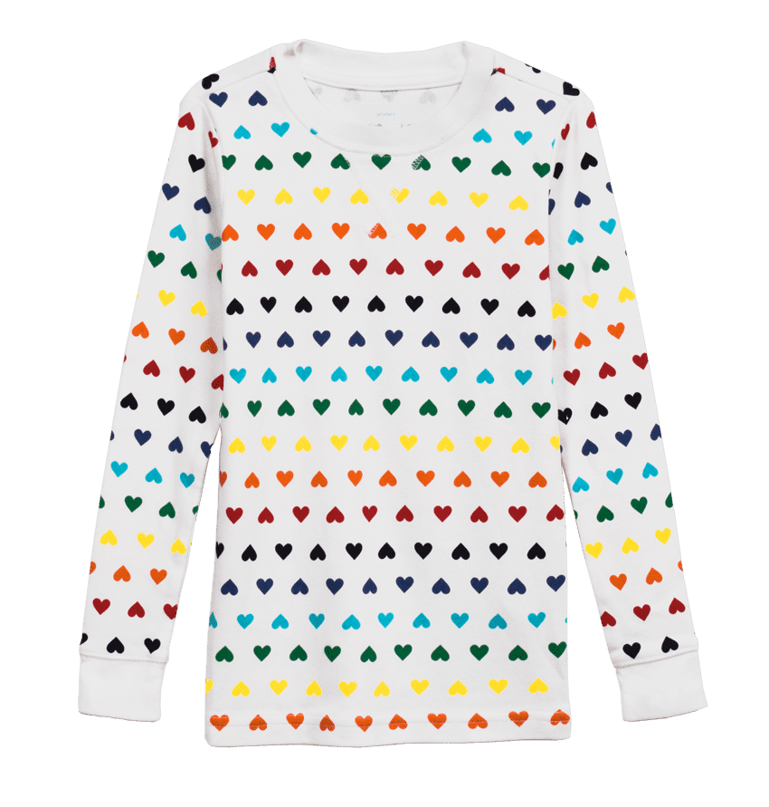 Primary Long-Sleeve Rainbow Heart PJ Top ($16)