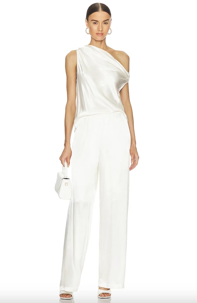 Enza Costa Satin High Waist Wide Leg Pant in Cloud