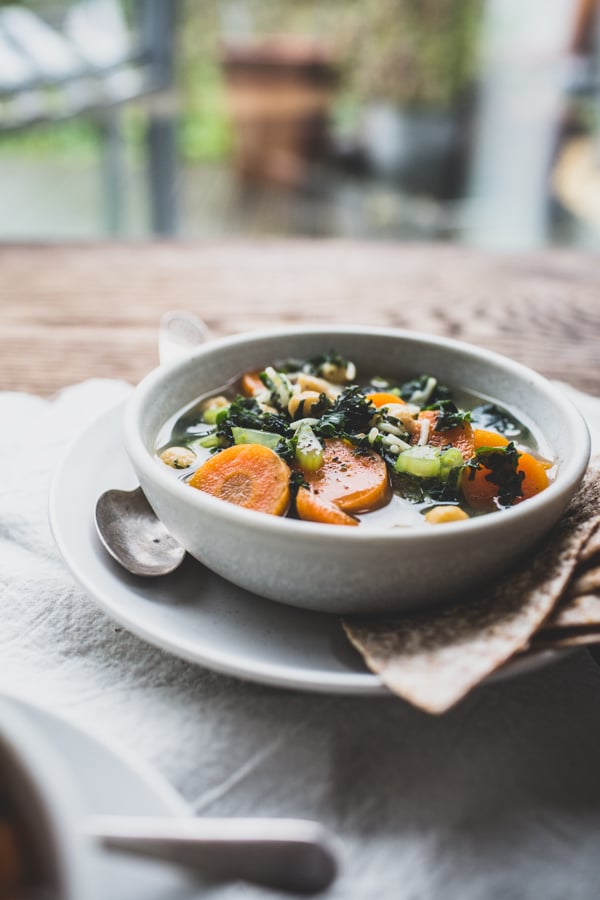 Chickpea Soup With Garlic Tortilla Triangles