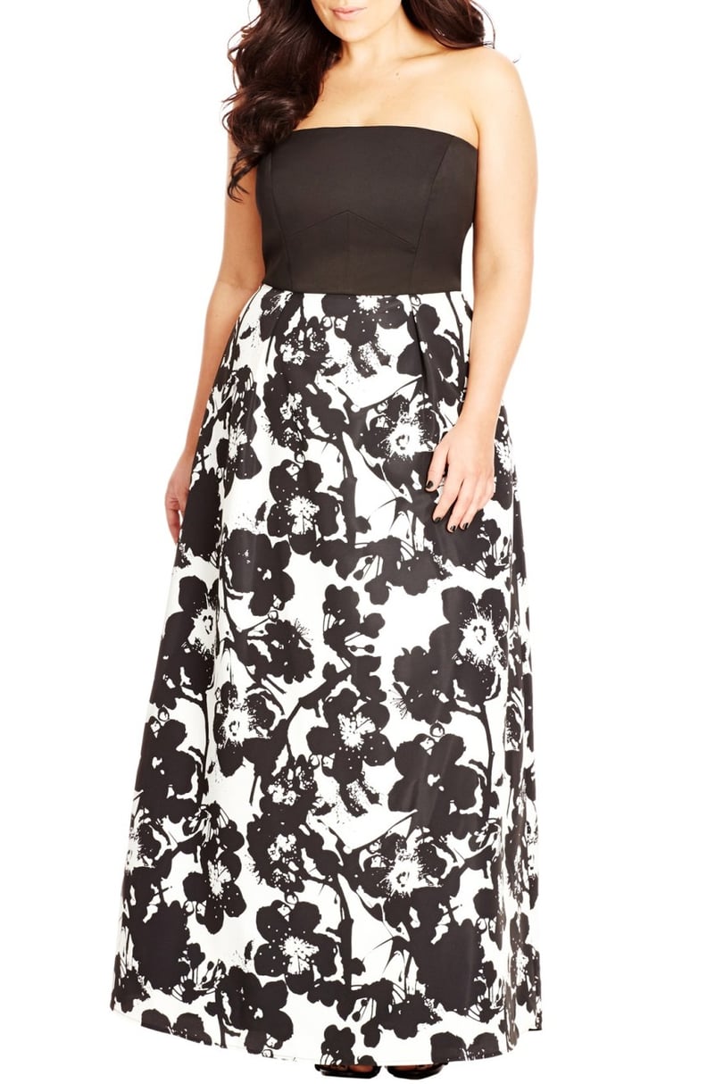 City Chic 'Painted Poppy' Plus Size Strapless Maxi Dress