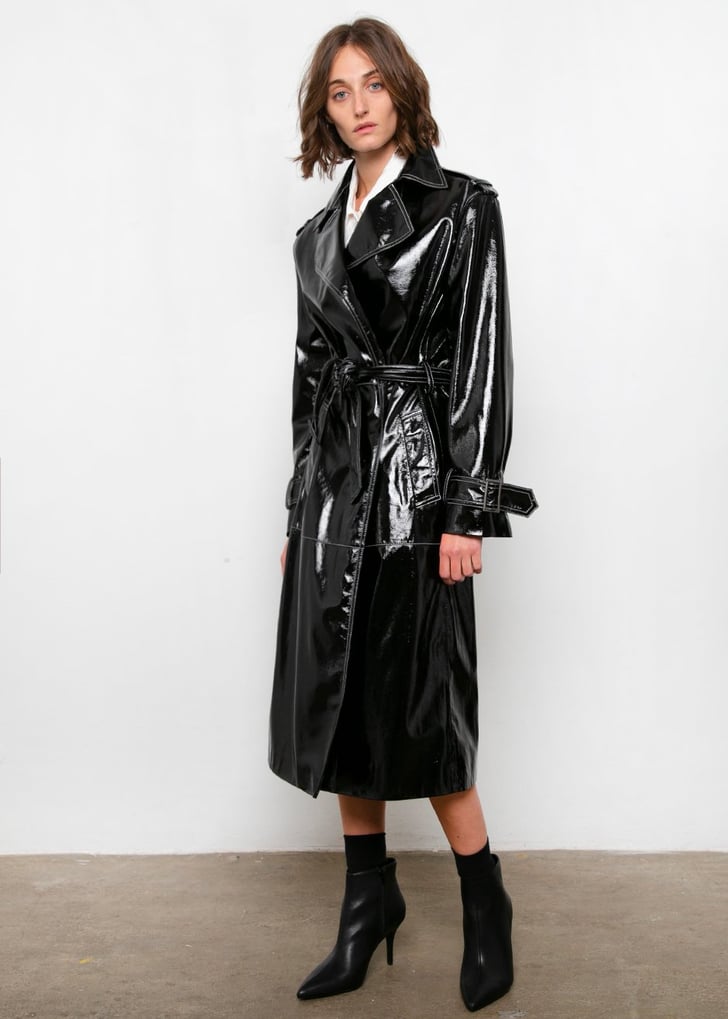 Frankie Black Patent Trench with White Topstitch | Winter Coat and ...