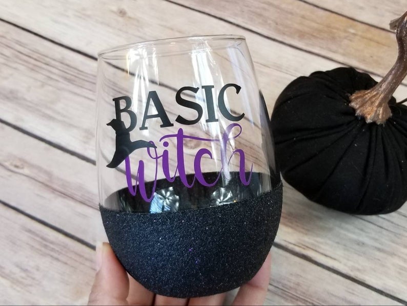 Halloween Basic Witch Glitter Wine Glass