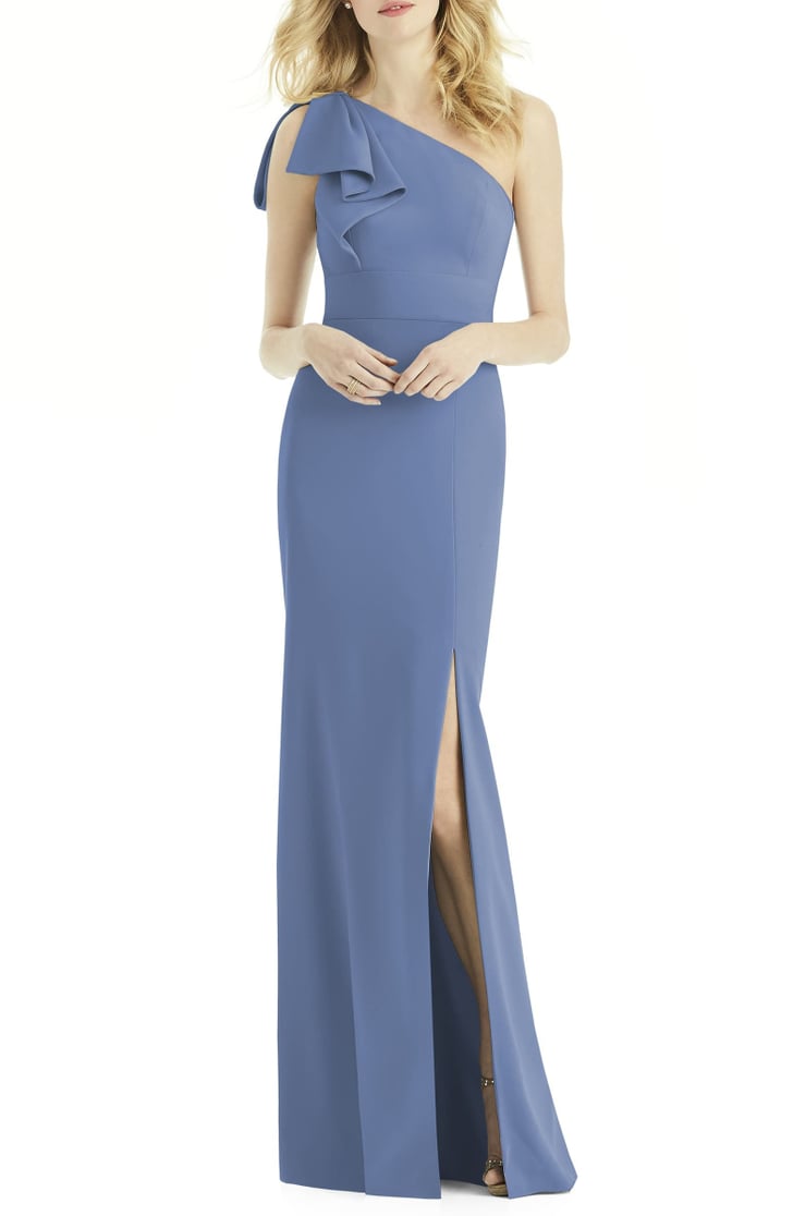 after six bow front stretch satin gown