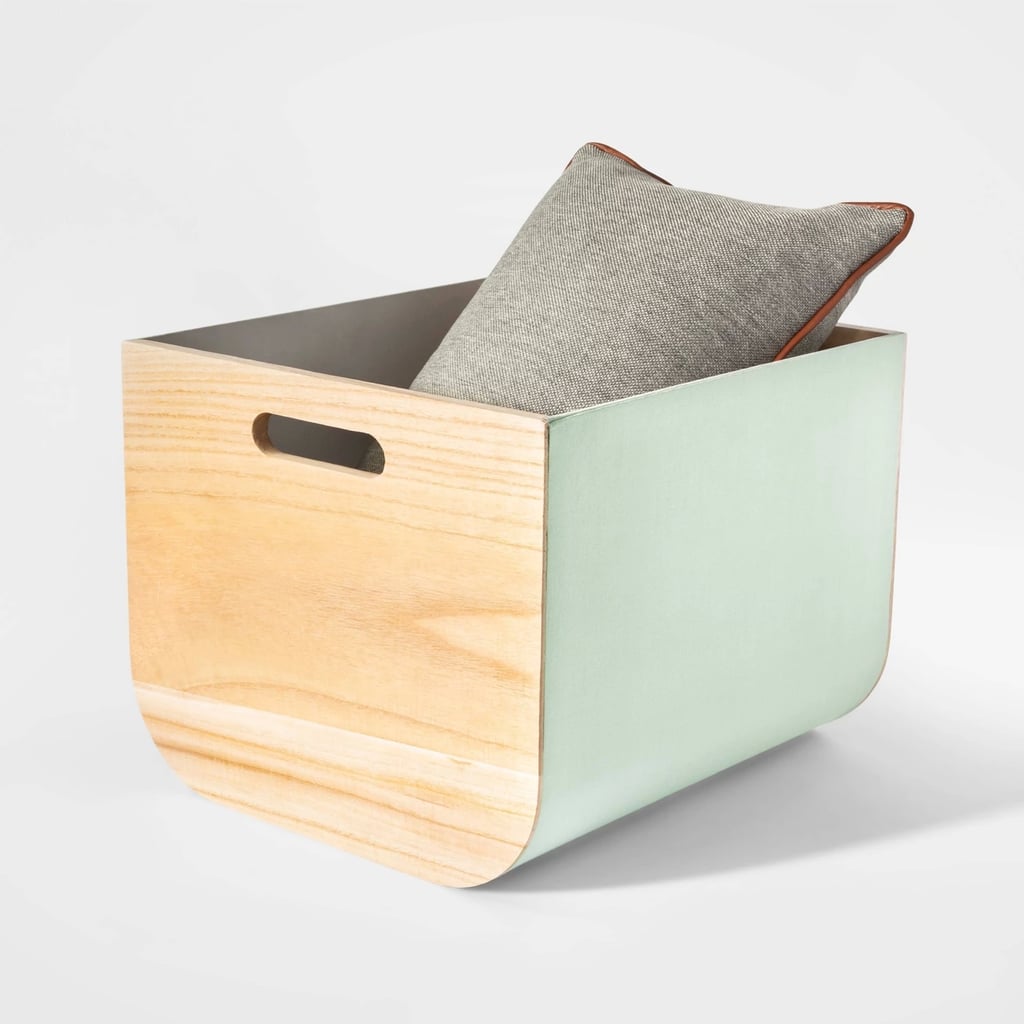 Large Paulownia Wood Bin With Fabric Sides