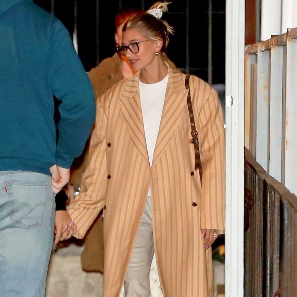 Hailey Baldwin's Oversize Striped Coat With Justin Bieber