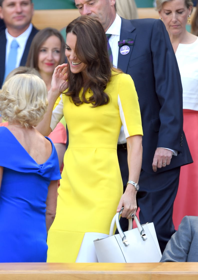 At Wimbledon, Kate Middleton Went For a Bright Colorblock Option, Which She Matched to a Structured Bag