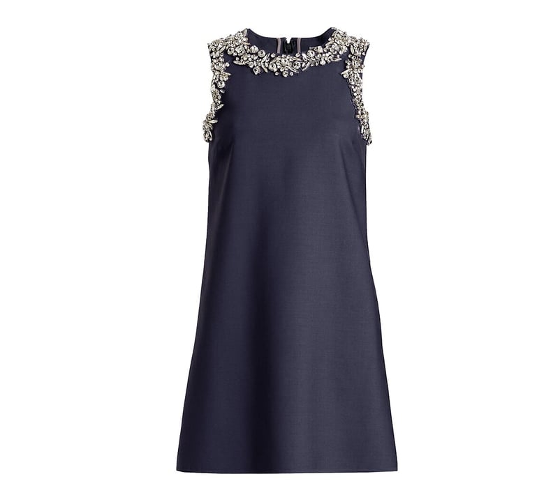 Oscar de la Renta Crystal Embellished Shift Dress in Navy