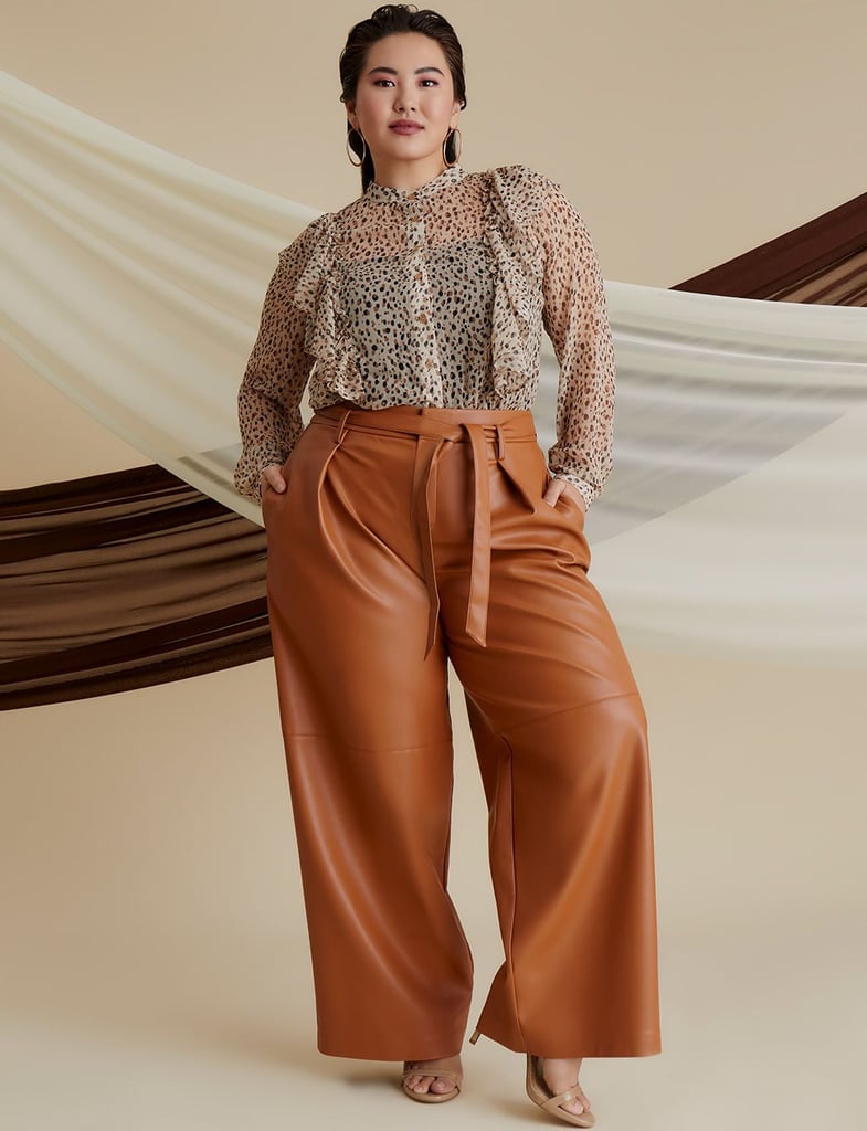 Leather Pants: Eloquii Classic Fit Belted Wide Leg Faux Leather Pant
