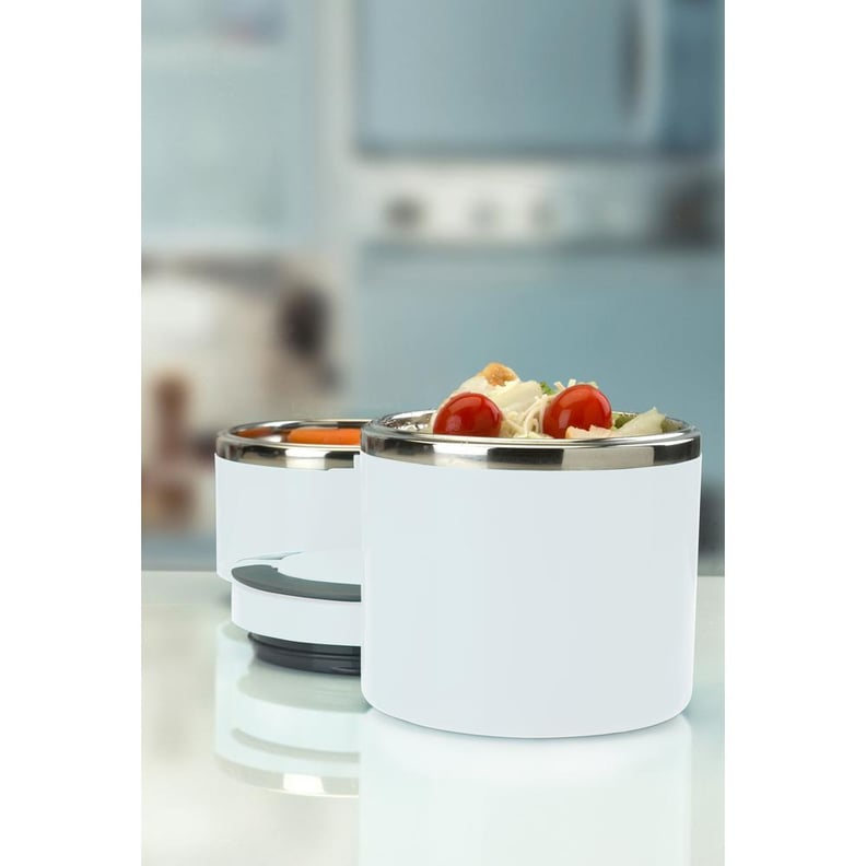 Kitchen Details White 2-Tier Round Twist Stainless Steel Insulated Lunch Box