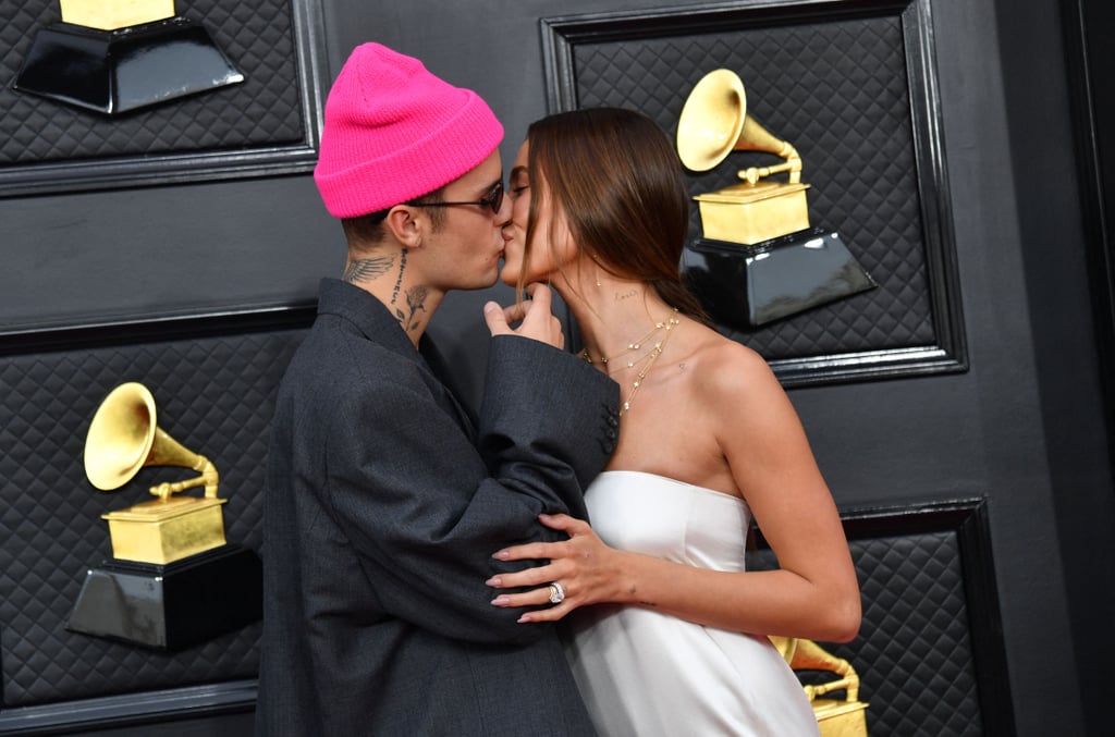 Justin and Hailey Bieber at the 2022 Grammys