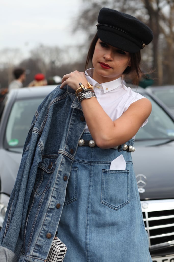 Miroslava Duma completed her all denim Chanel look with black cap ...