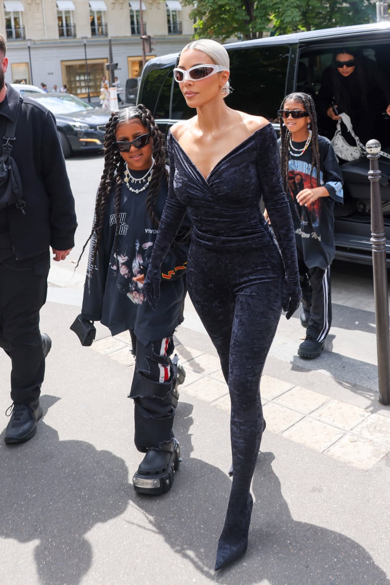 Kim Kardashian West in the Jogging Pant and Bodysuit for Fashion Week