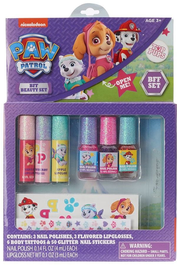 Nail Polish, Lip Gloss, Temporary Tattoos, and Nail Stickers BFF Beauty Set Paw Patrol Gifts