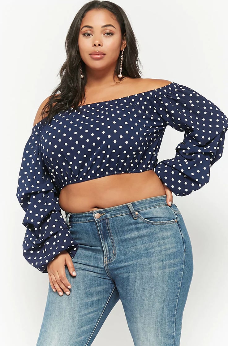 Forever 21 Plus Size Polka Dot Off-the-Shoulder Crop Top