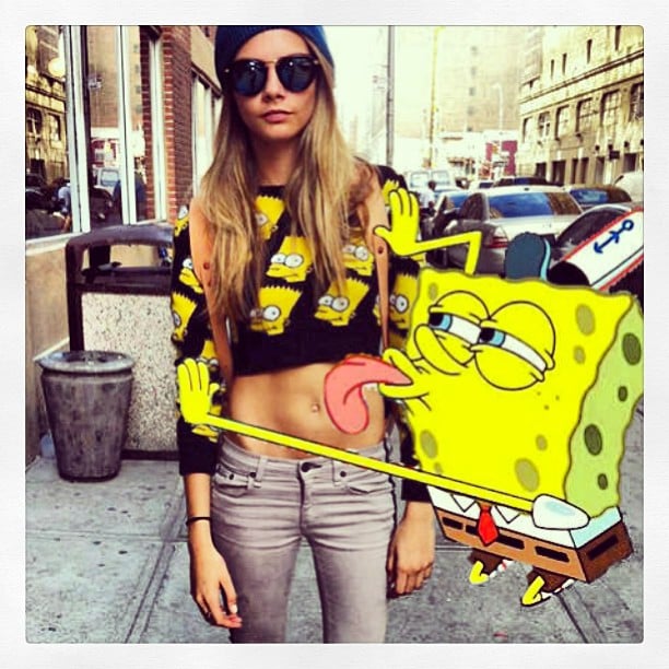 Cara got a little more animated than usual with SpongeBob SquarePants and Bart Simpson.
Source: Instagram user caradelevingne
