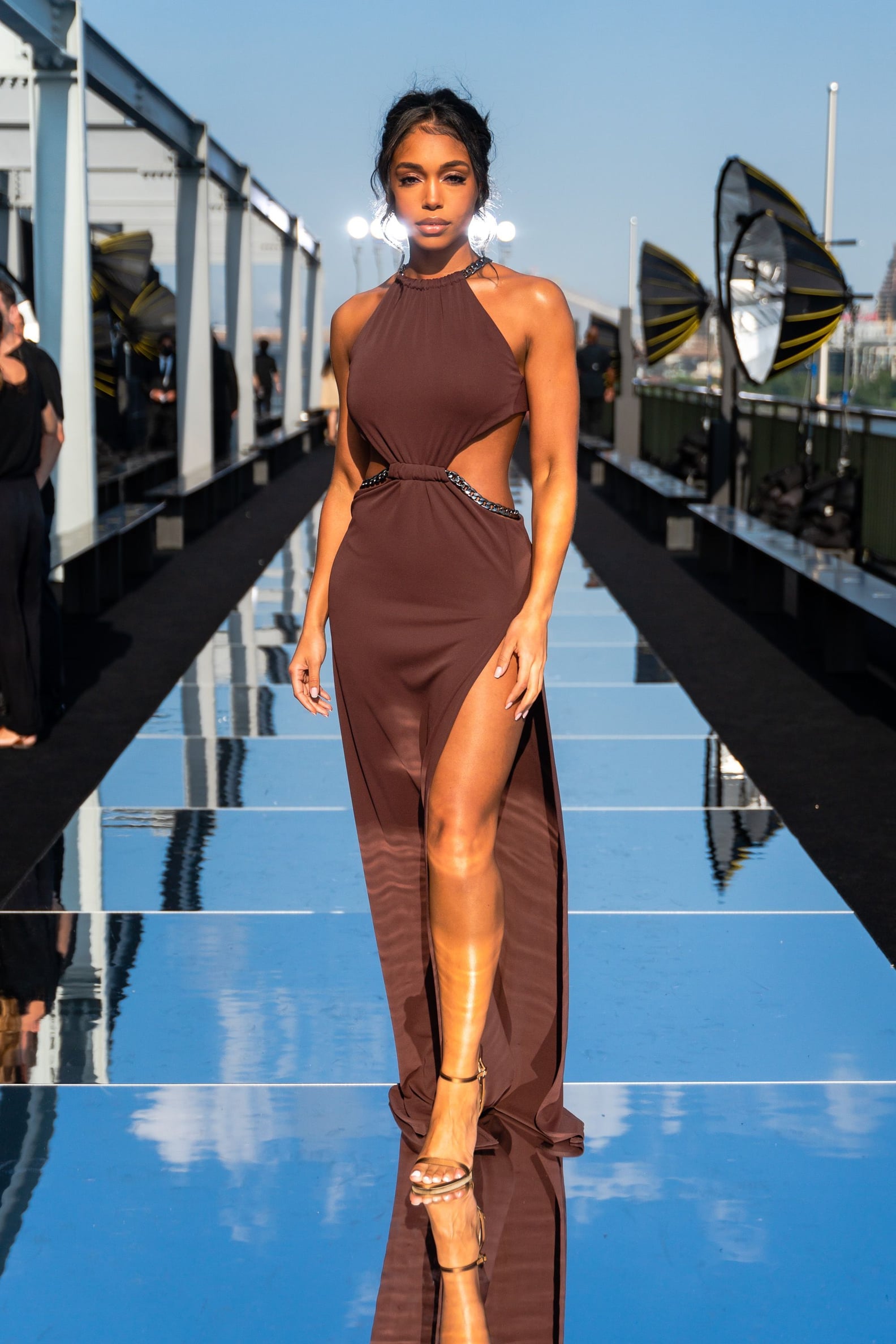 Lori Harvey Wears Brown Cutout Dress to NYFW Show | POPSUGAR Fashion