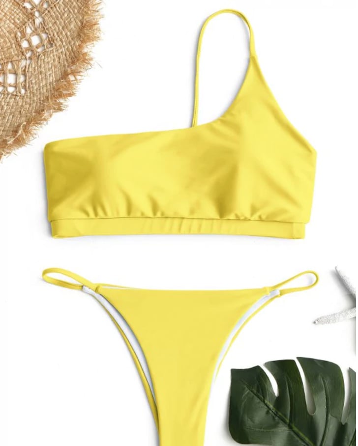Zaful One Shoulder Bikini Set Zendaya S Yellow Bikini Popsugar