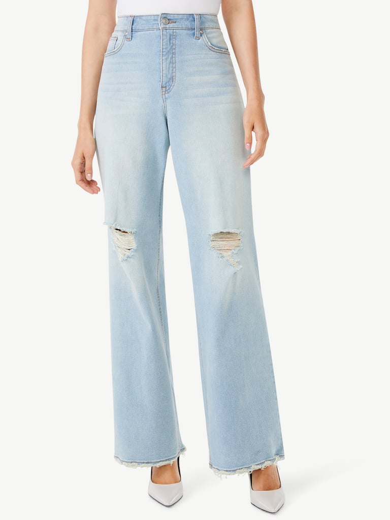 Scoop Wide Leg Jeans With Deconstructed Hem