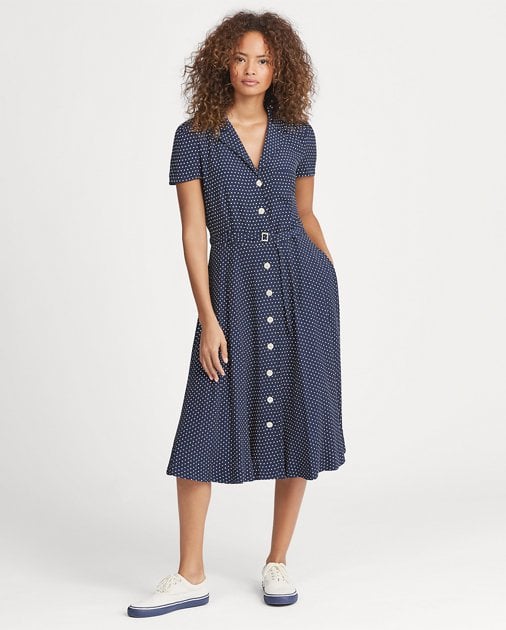 ralph lauren polka dot crepe dress