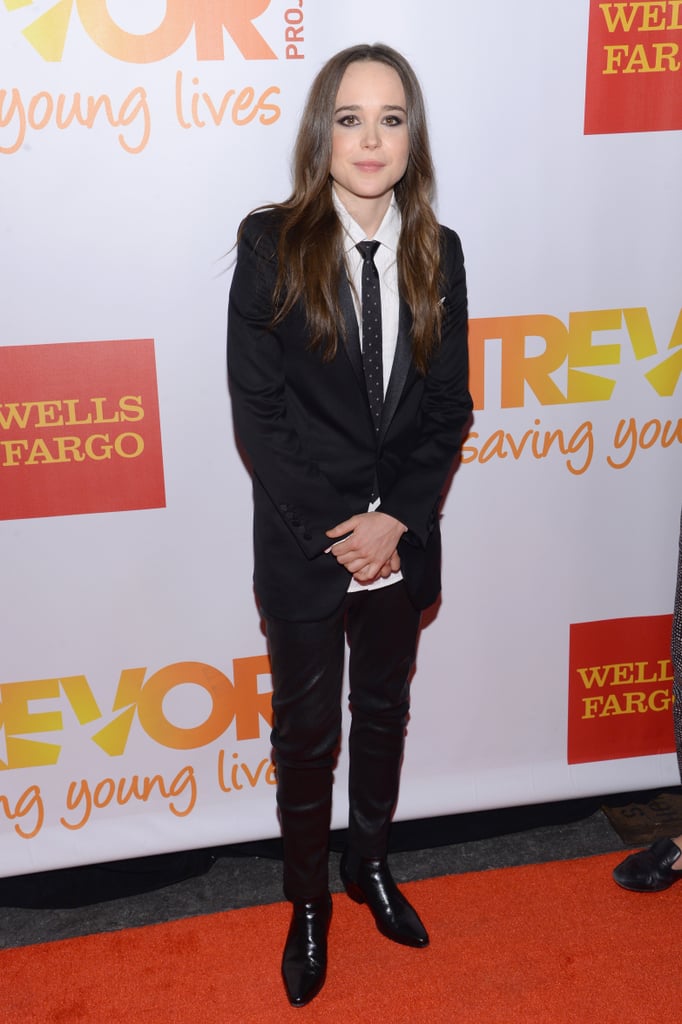 Ellen Page wore a sleek black suit.