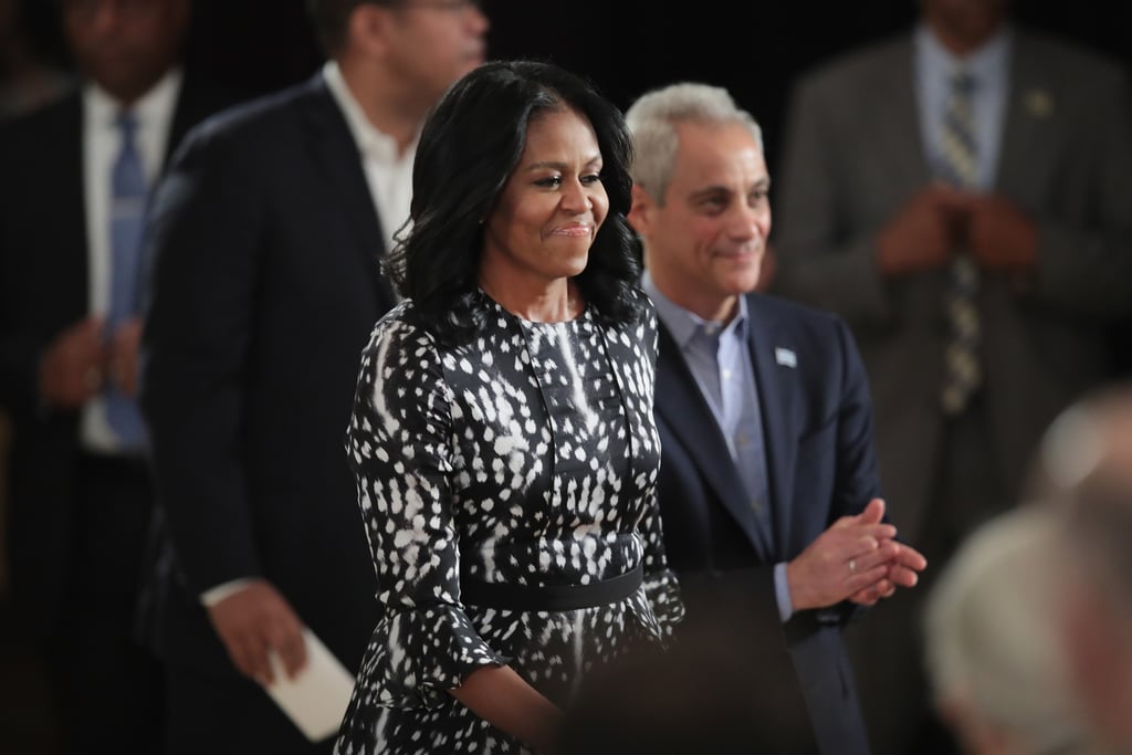 Michelle Obama Wears Black and White Dress