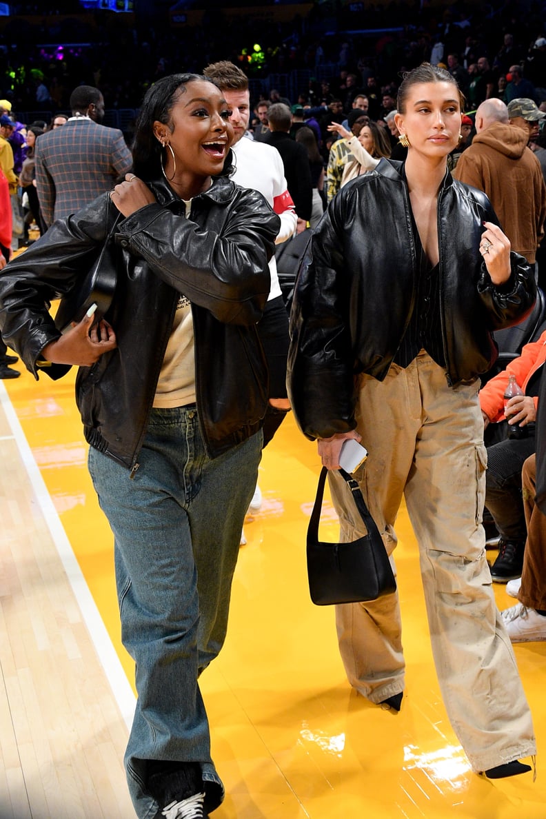 Justine Skye and Hailey Bieber's Basketball-Game Outfits