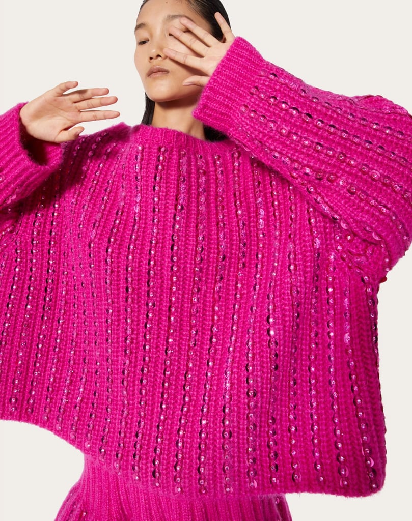 Valentino Embroidered Mohair Wool Sweater in Pink