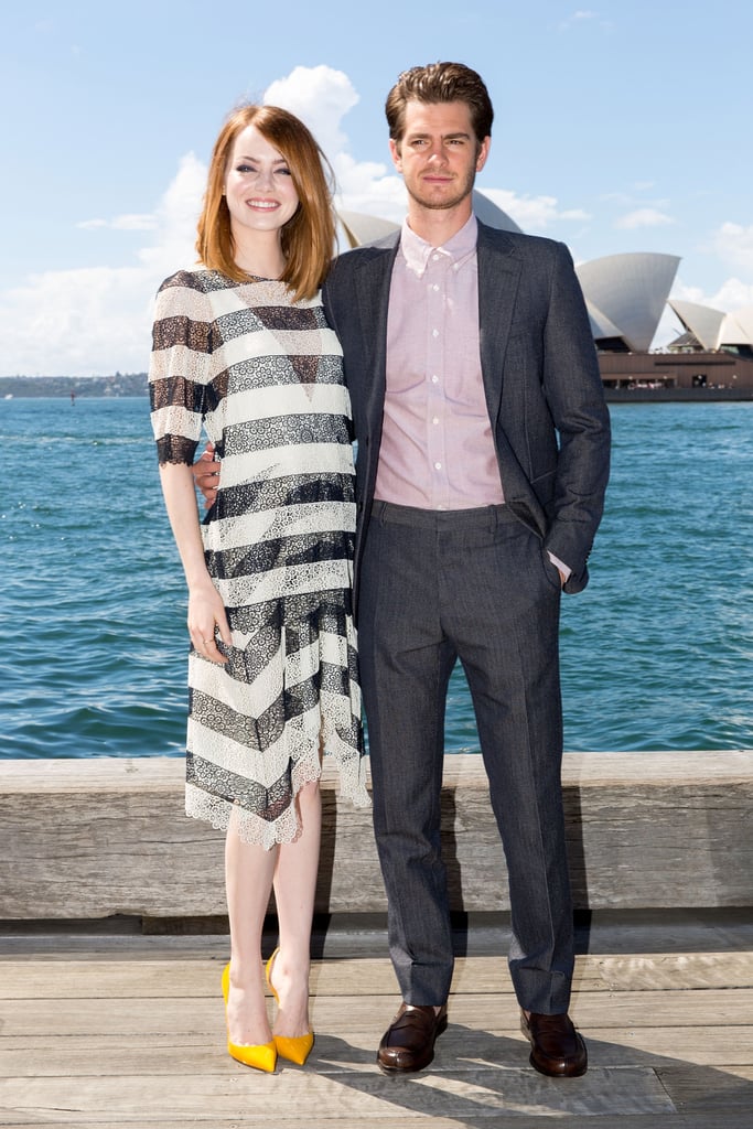 Emma Stone and Andrew Garfield paired up for a photocall for The Amazing Spider-Man 2: Rise of Electro in Sydney, Australia, on Thursday.