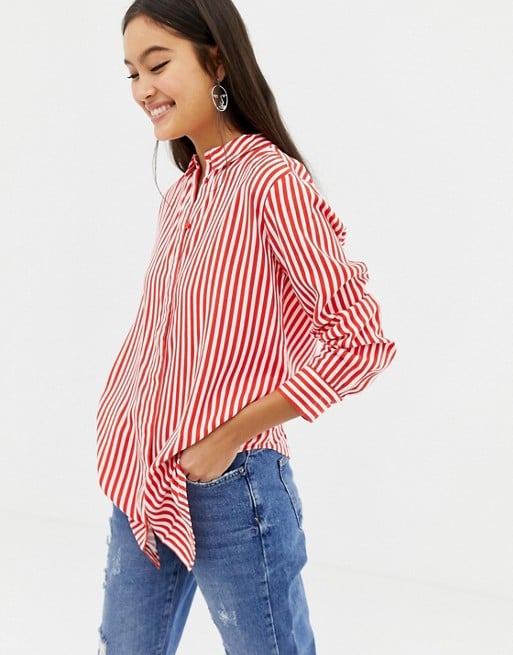 Pieces Striped Oversize Shirt | Miley Cyrus Chanel Button Down and High ...