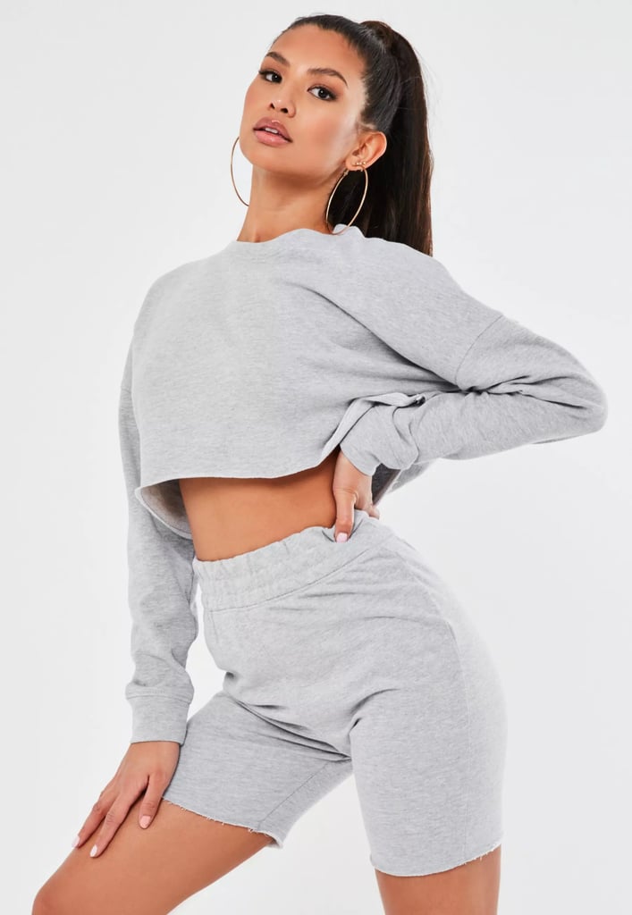 Missguided Gray Marl Cropped Sweater Cycling Shorts Set