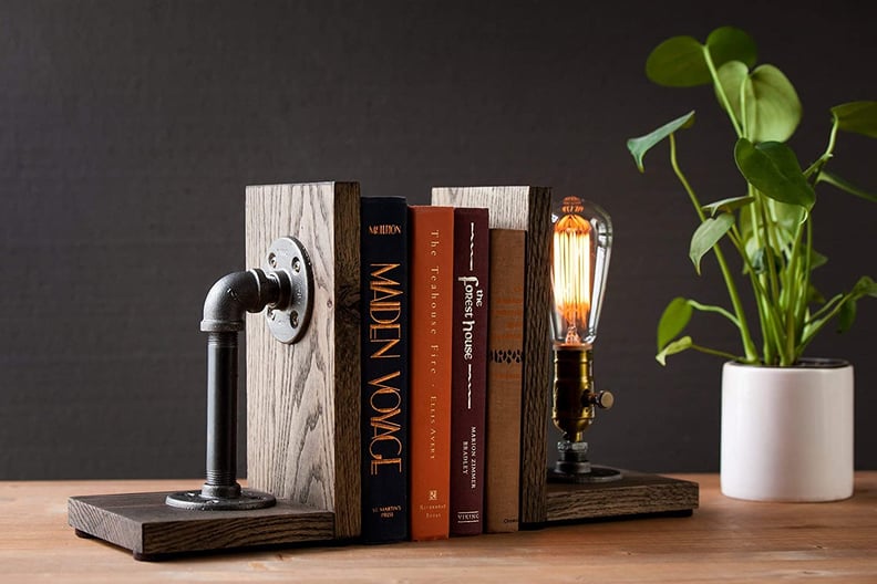 Industrial Steampunk Bookend Table Pipe Lamp with Classic Edison bulb
