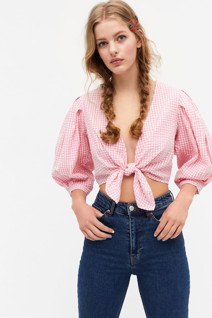Monki Cares Tie-Front Cropped Blouse