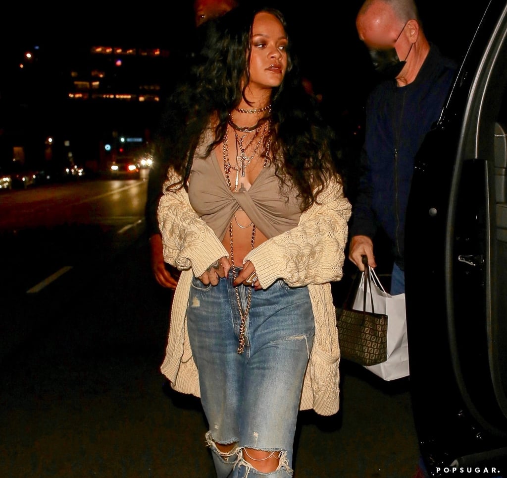 Rihanna Wears a Chunky Cardigan and Baggy Jeans to Dinner