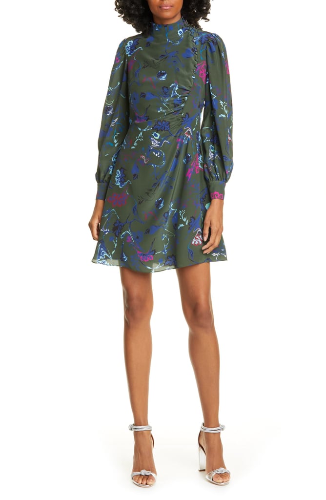 Tanya Taylor Clarisse Floral Button Detail Long Sleeve Silk Dress