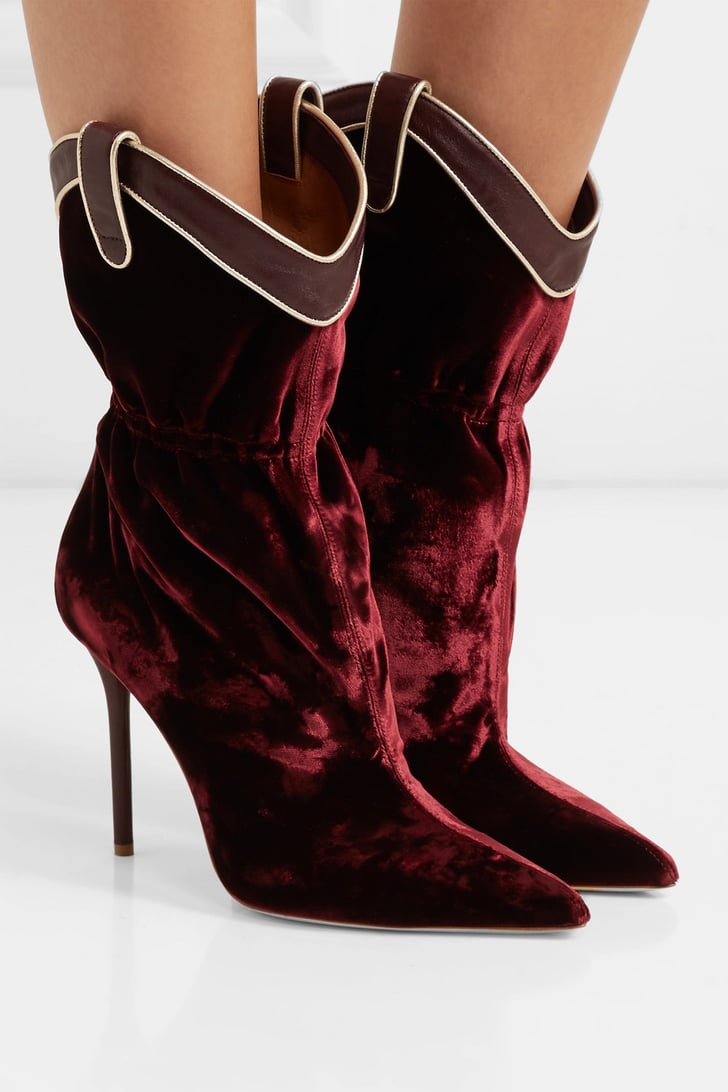 Malone Souliers Daisy Leather-Trimmed Velvet Ankle Boots | Shoe Trends ...